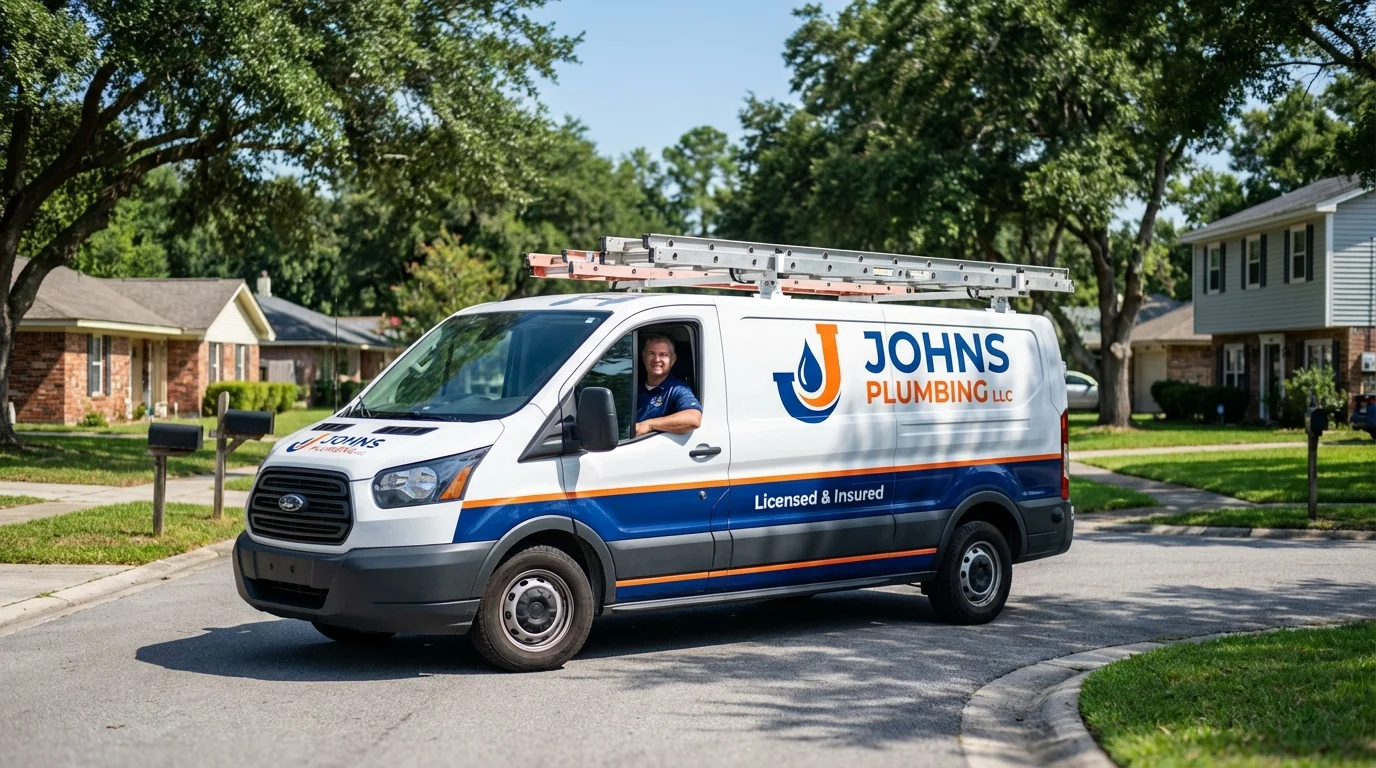 Johns Plumbing LLC service van in Saddle River, NJ