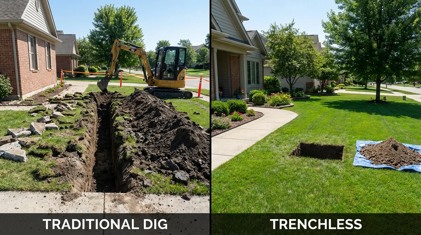Trenchless sewer repair with minimal yard damage versus traditional excavation in Saddle River, NJ